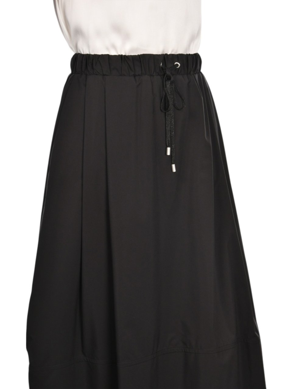 Gran Sasso Voluminous Black Midi Skirt With Gathered Waistband Zwart