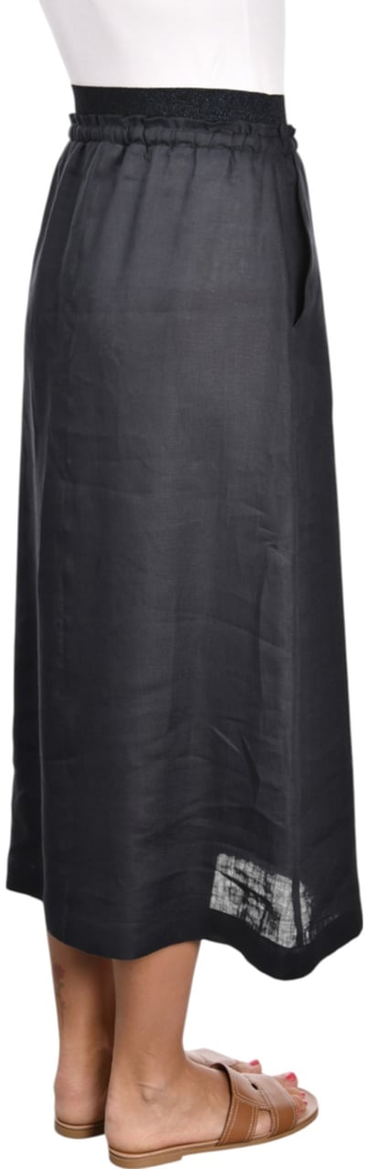 Gran Sasso Black Gonna Elastic Waist Linen Skirt Zwart