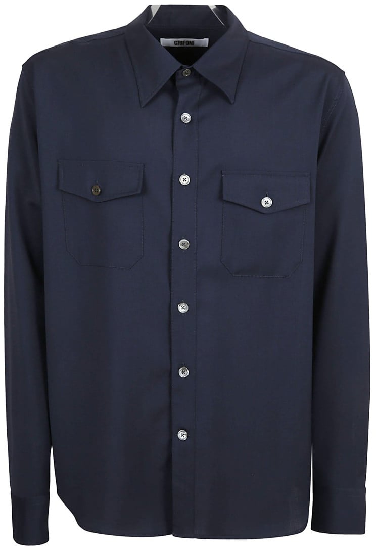 Grifoni Long-Sleeved Casual Shirt With Button-Down Front Zwart