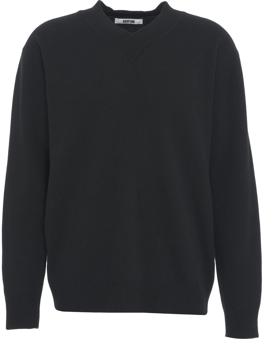 Grifoni Sweater with v-neck Zwart