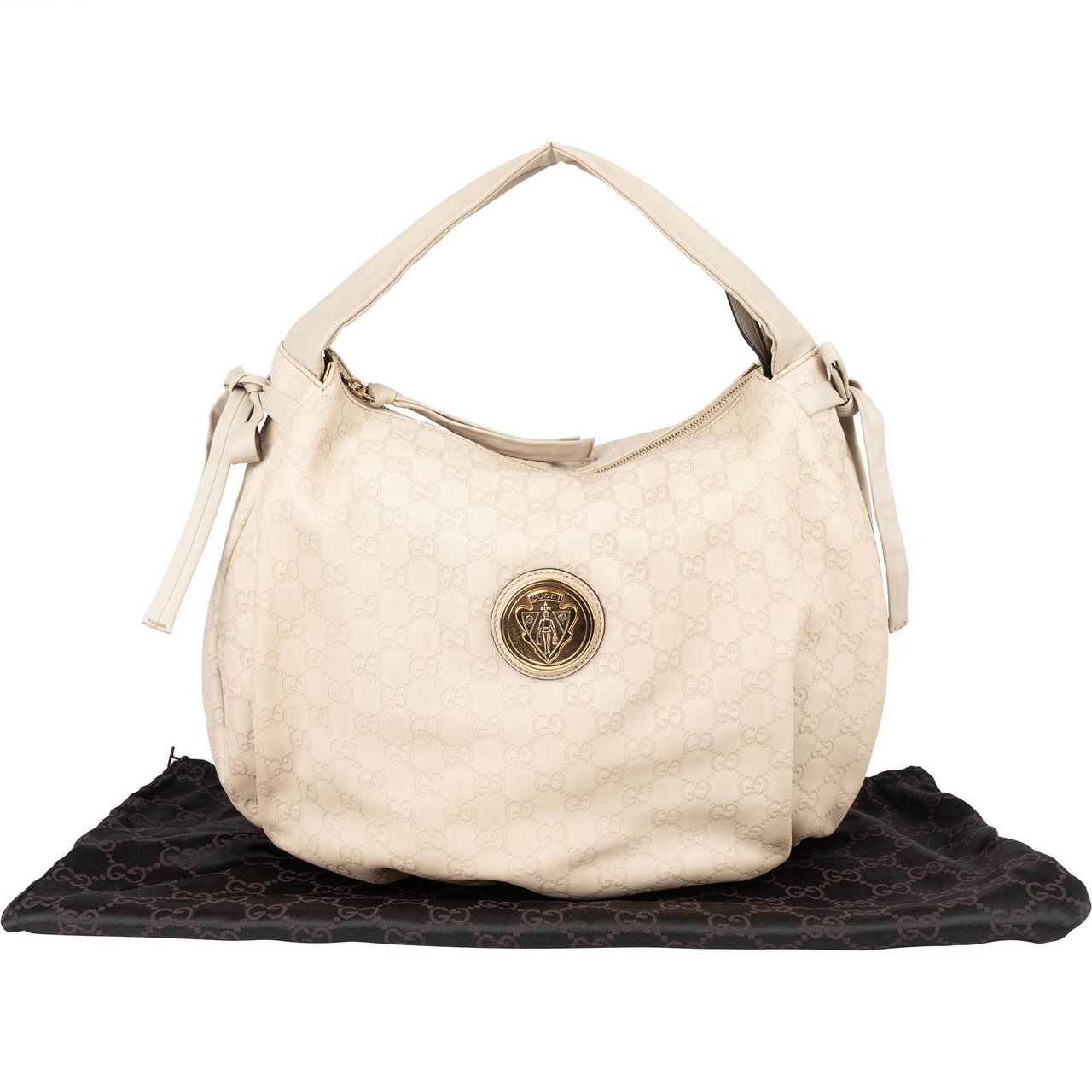 Gucci Leather GG Monogram Guccissima Hysteria Handbag Beige