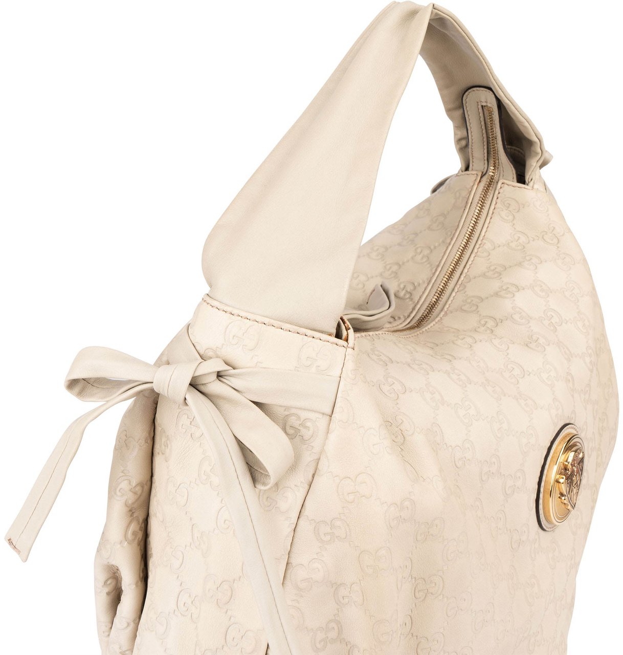 Gucci Leather GG Monogram Guccissima Hysteria Handbag Beige
