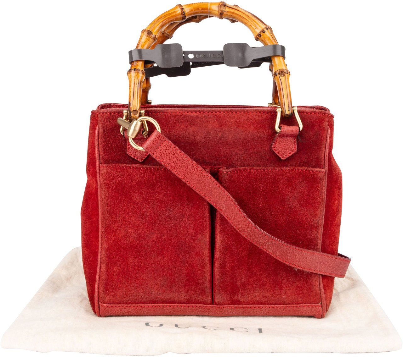 Gucci Gucci Suede Bamboo Top Handle Handbag Rood