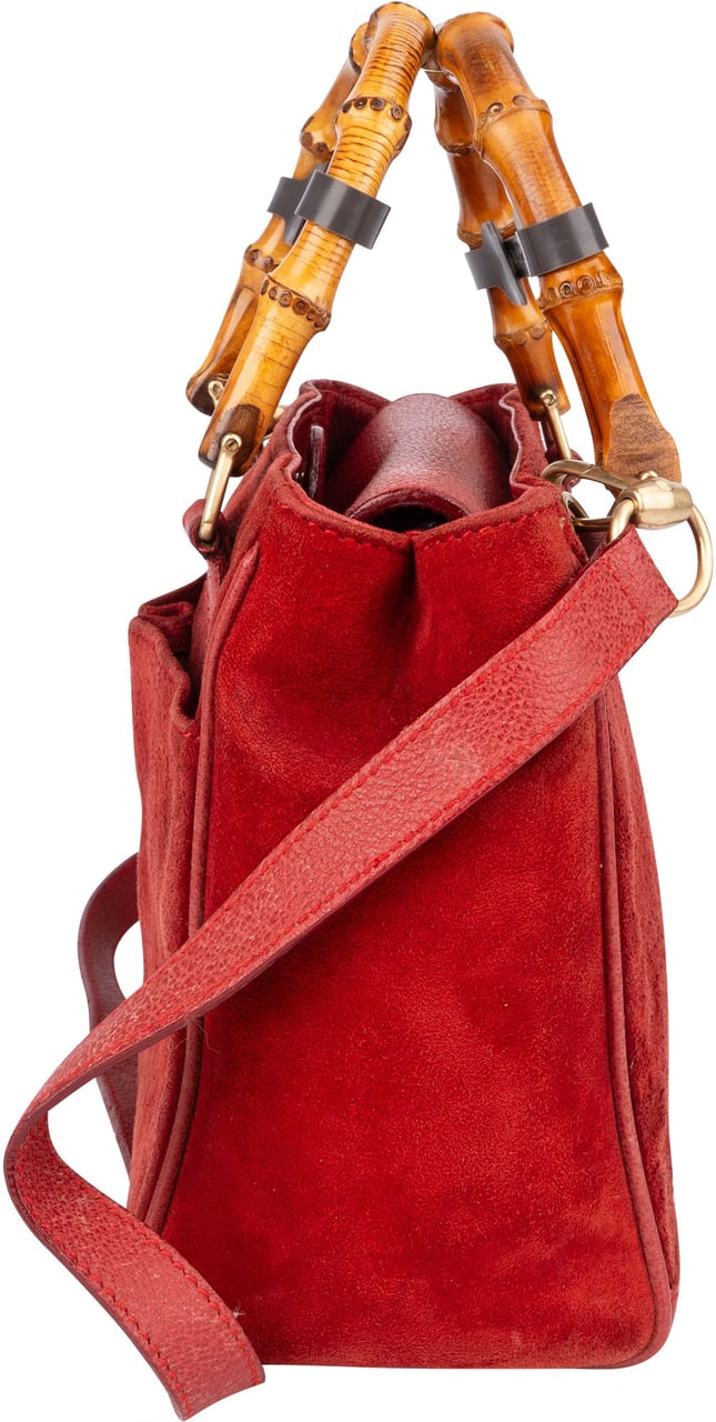 Gucci Gucci Suede Bamboo Top Handle Handbag Rood