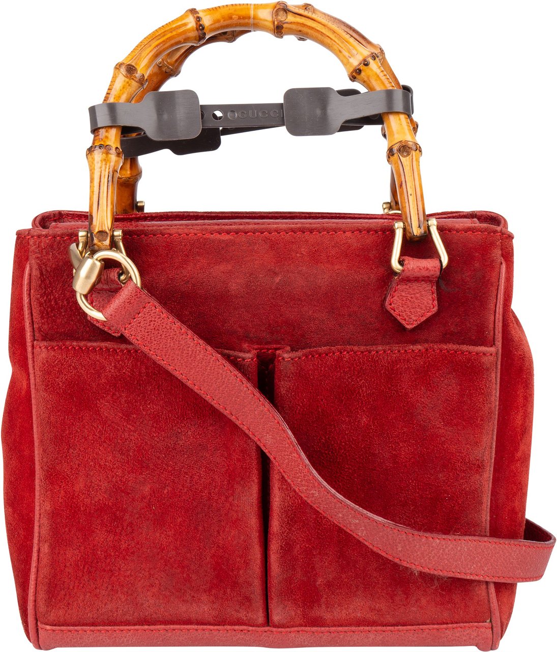 Gucci Gucci Suede Bamboo Top Handle Handbag Rood