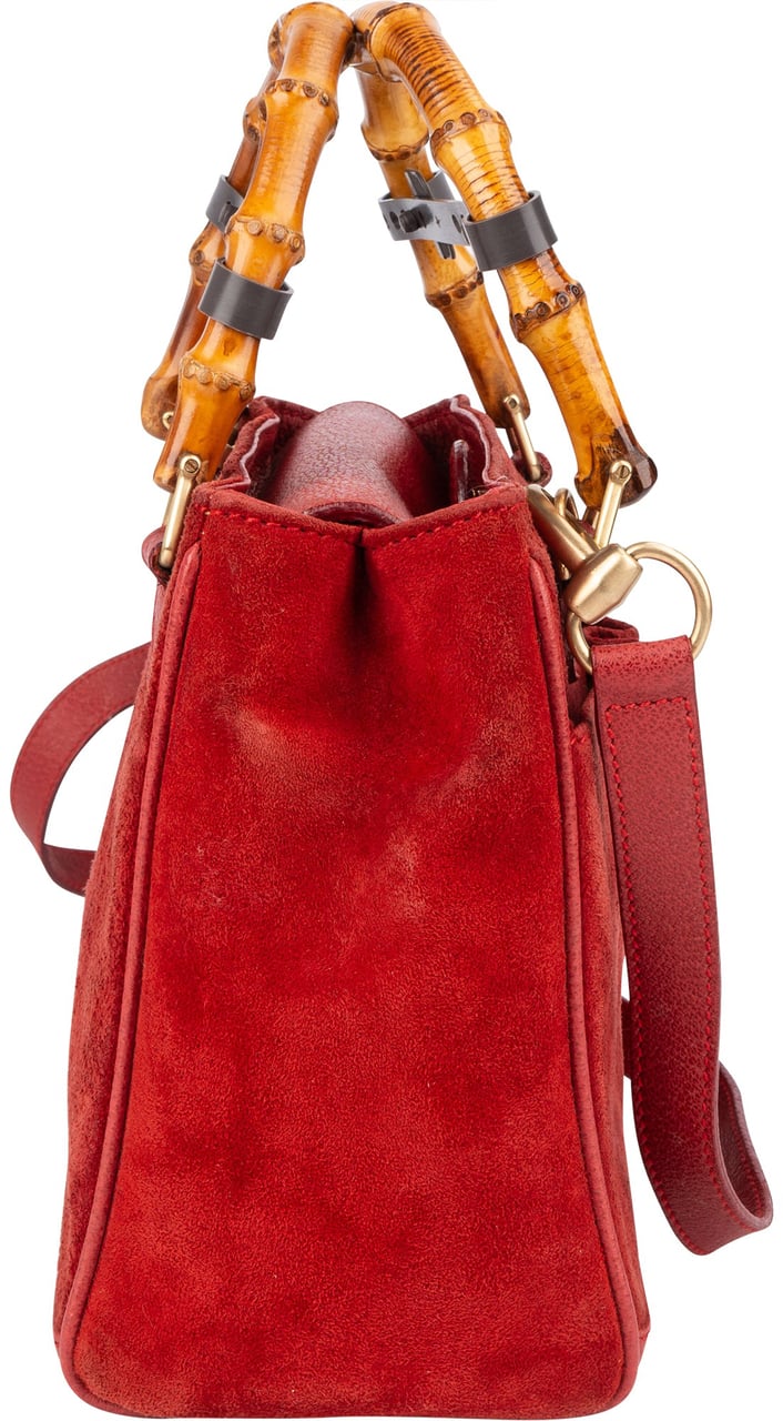 Gucci Gucci Suede Bamboo Top Handle Handbag Rood