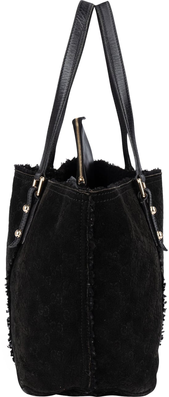Gucci Gucci Suede GG Monogram Jolicoeur Shearling Tote Handbag Zwart