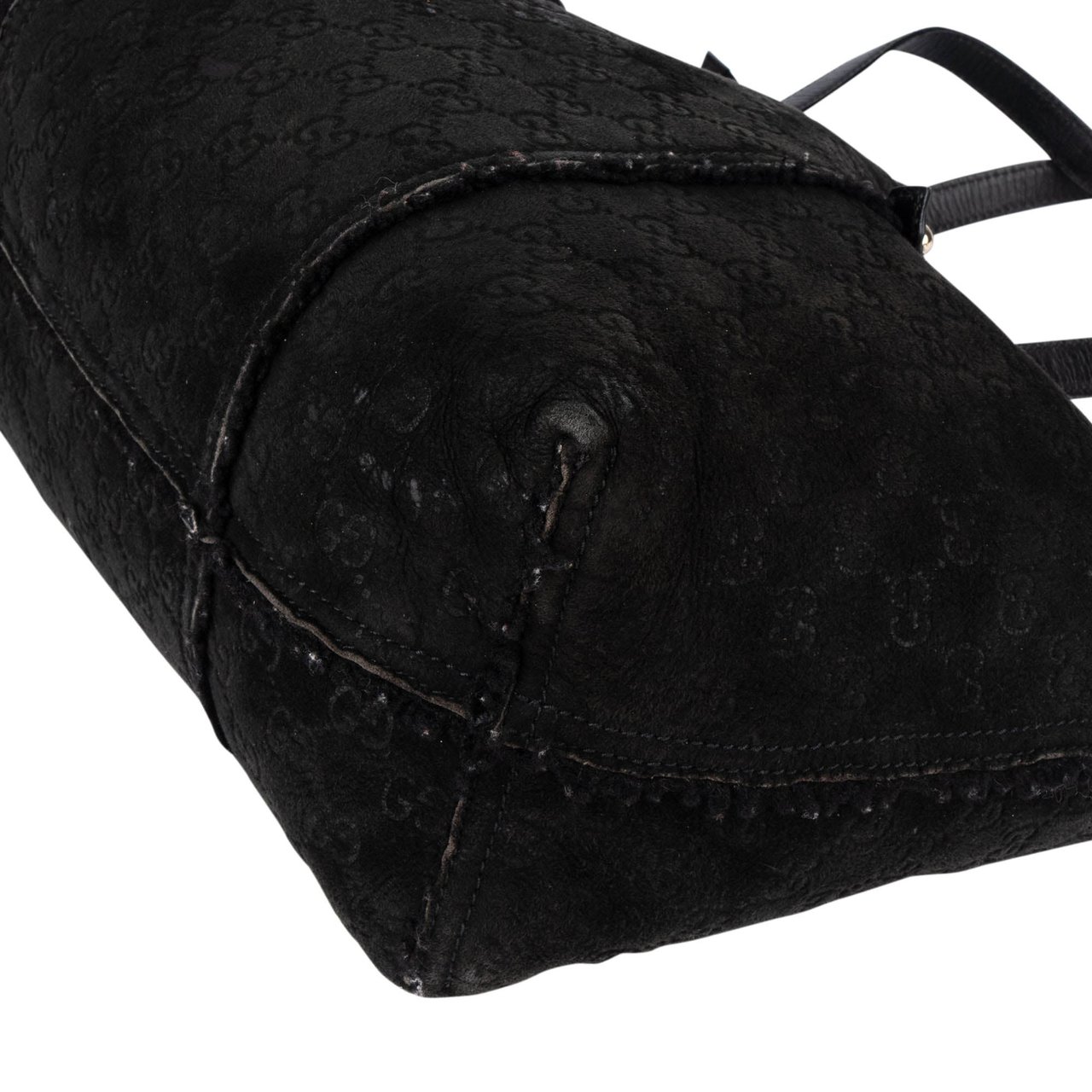 Gucci Suede GG Monogram Jolicoeur Shearling Tote Handbag Zwart