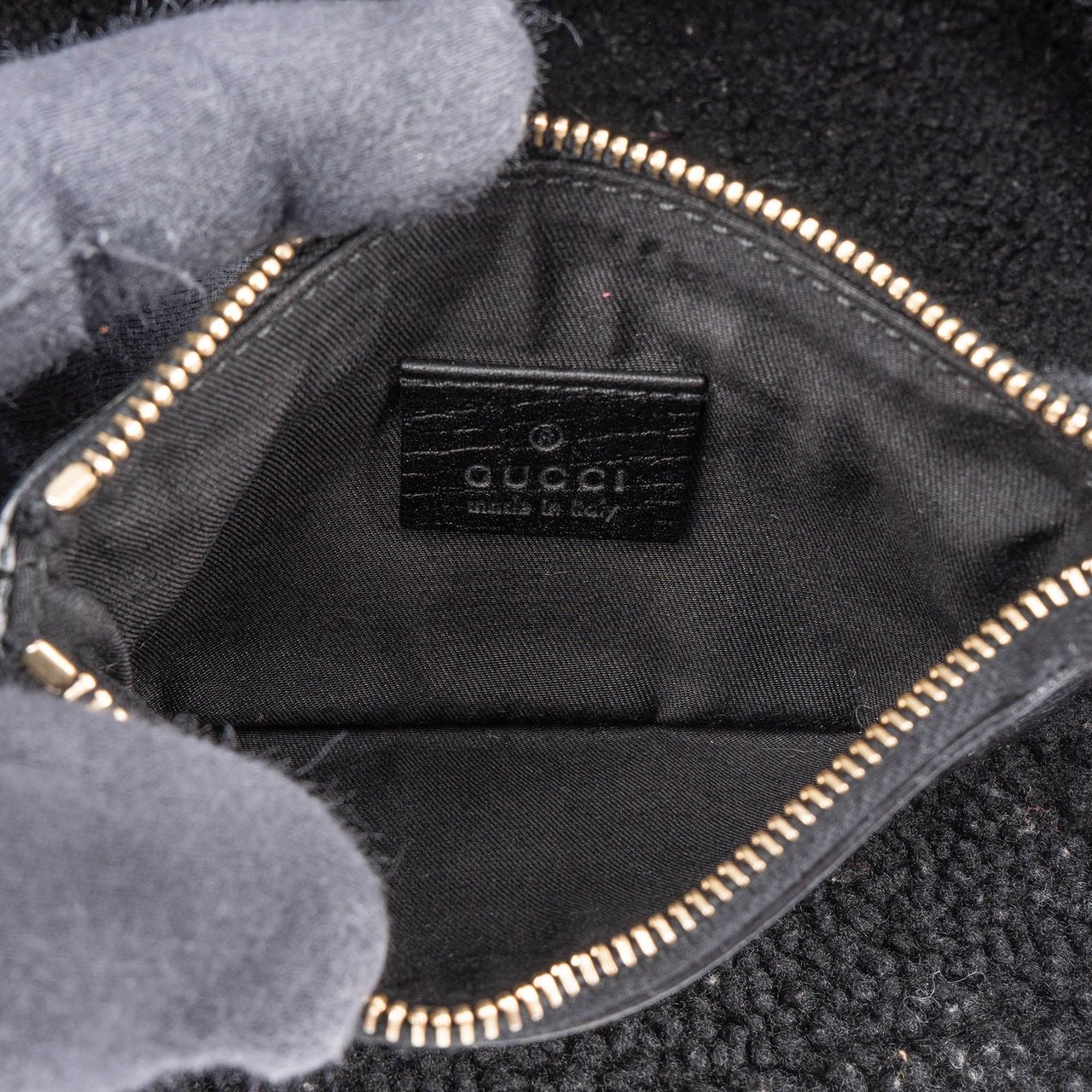 Gucci Suede GG Monogram Jolicoeur Shearling Tote Handbag Zwart