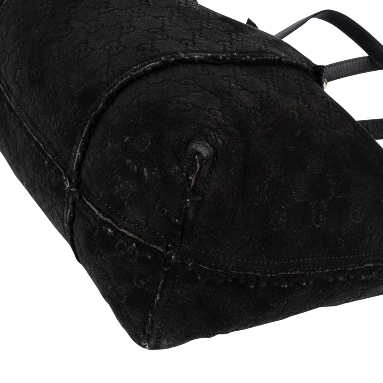 Gucci Gucci Suede GG Monogram Jolicoeur Shearling Tote Handbag Zwart