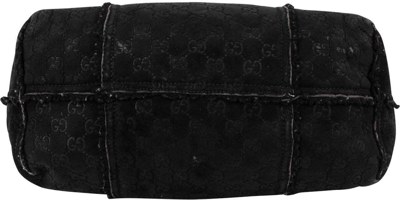 Gucci Suede GG Monogram Jolicoeur Shearling Tote Handbag Zwart