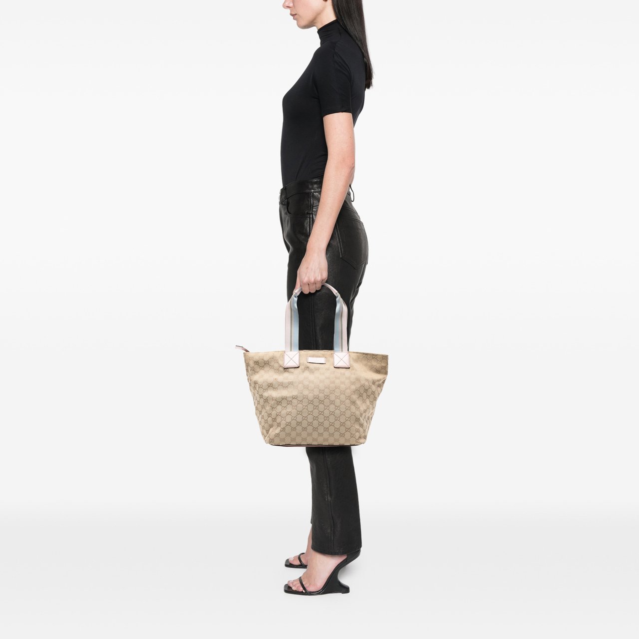 Gucci GG Canvas Web Tote Bruin