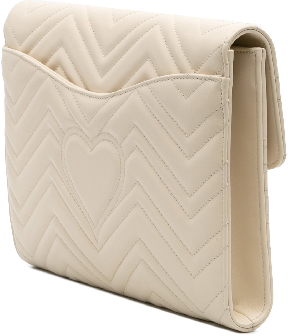 Gucci GG Marmont Matelasse Leather Flap Clutch Wit