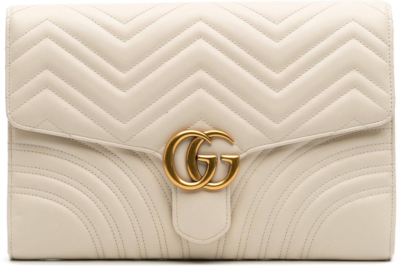 Gucci GG Marmont Matelasse Leather Flap Clutch Wit