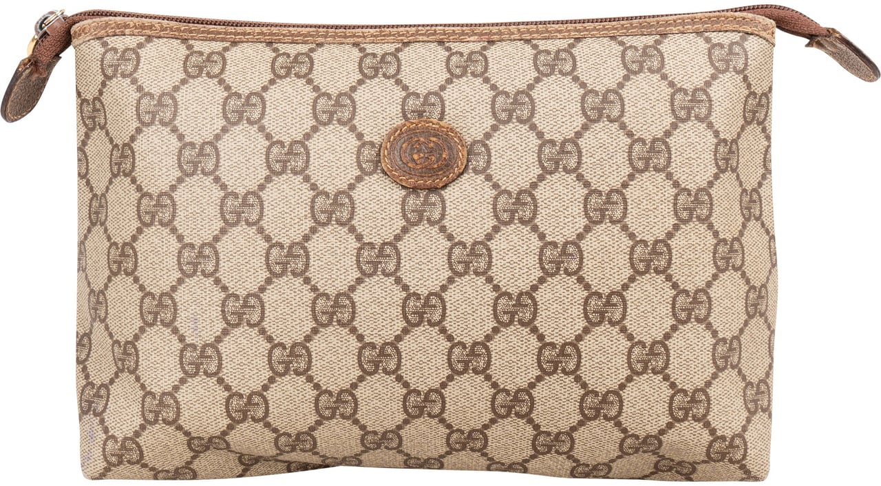Gucci Gucci Monogram Supreme Canvas Pouch Beige