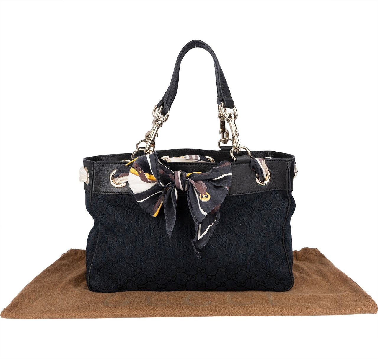 Gucci Gucci Monogram GG Canvas Positano Tote Handbag Zwart