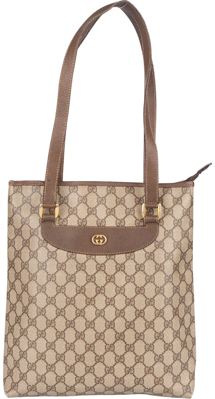 Gucci Gucci Monogram Vintage GG Supreme Tote Shoulder Bag Beige