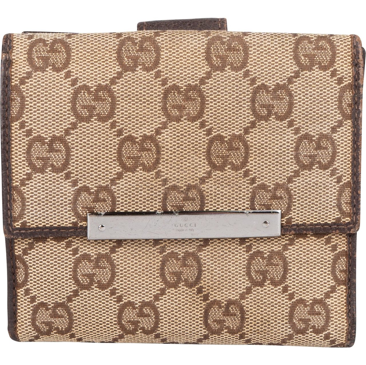 Gucci Gucci Monogram GG Canvas French Flap Wallet Bruin