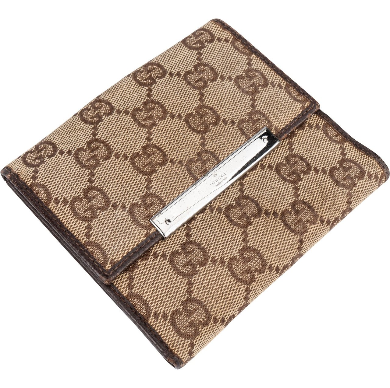 Gucci Gucci Monogram GG Canvas French Flap Wallet Bruin