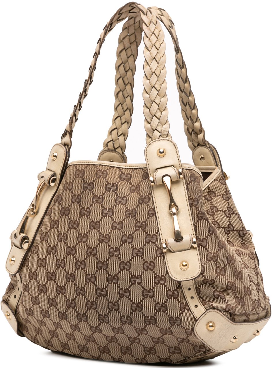 Gucci Small GG Canvas Horsebit Pelham Shoulder Bag Bruin