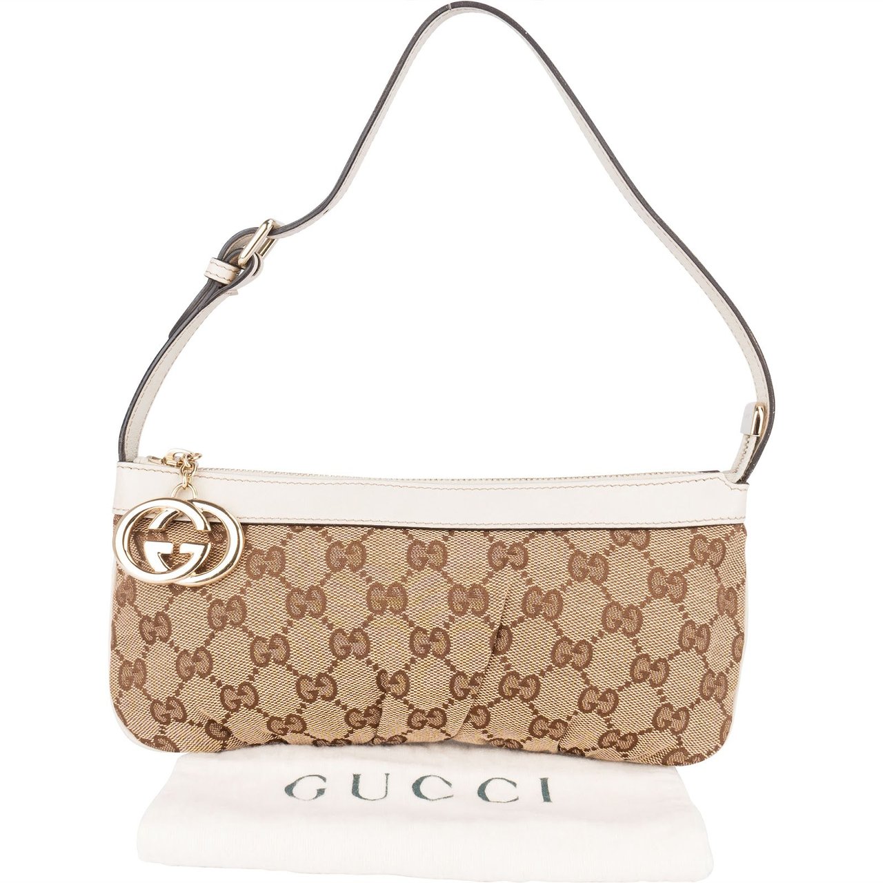 Gucci Gucci Monogram GG Canvas Charm Pochette Shoulder Bag Beige