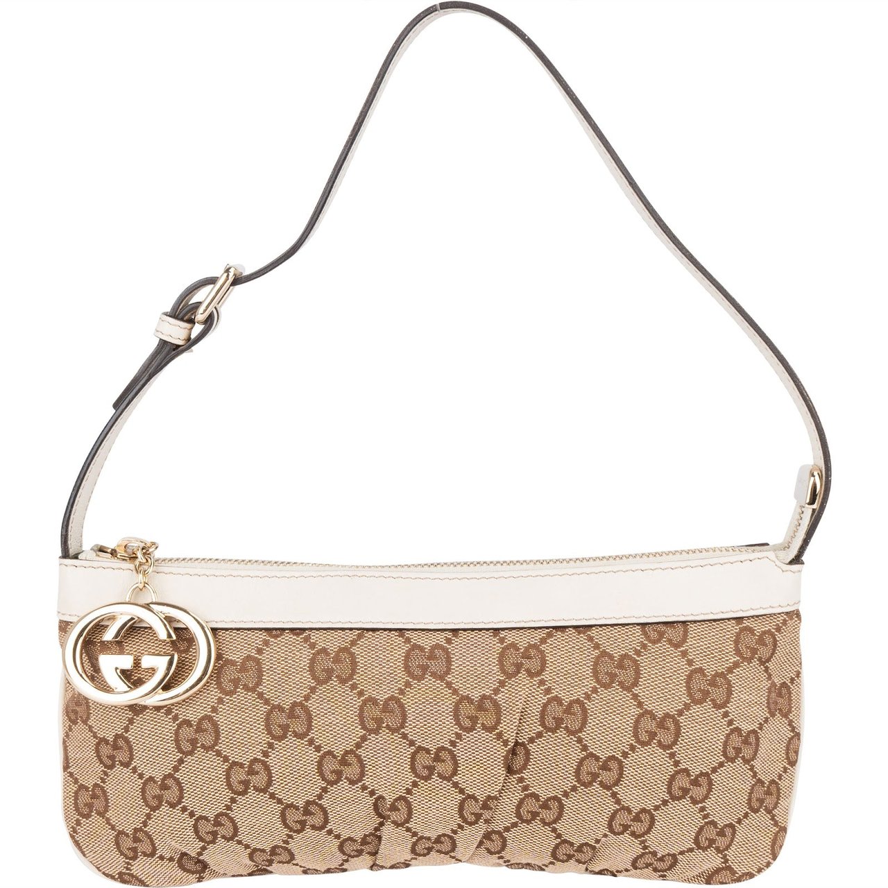 Gucci Gucci Monogram GG Canvas Charm Pochette Shoulder Bag Beige