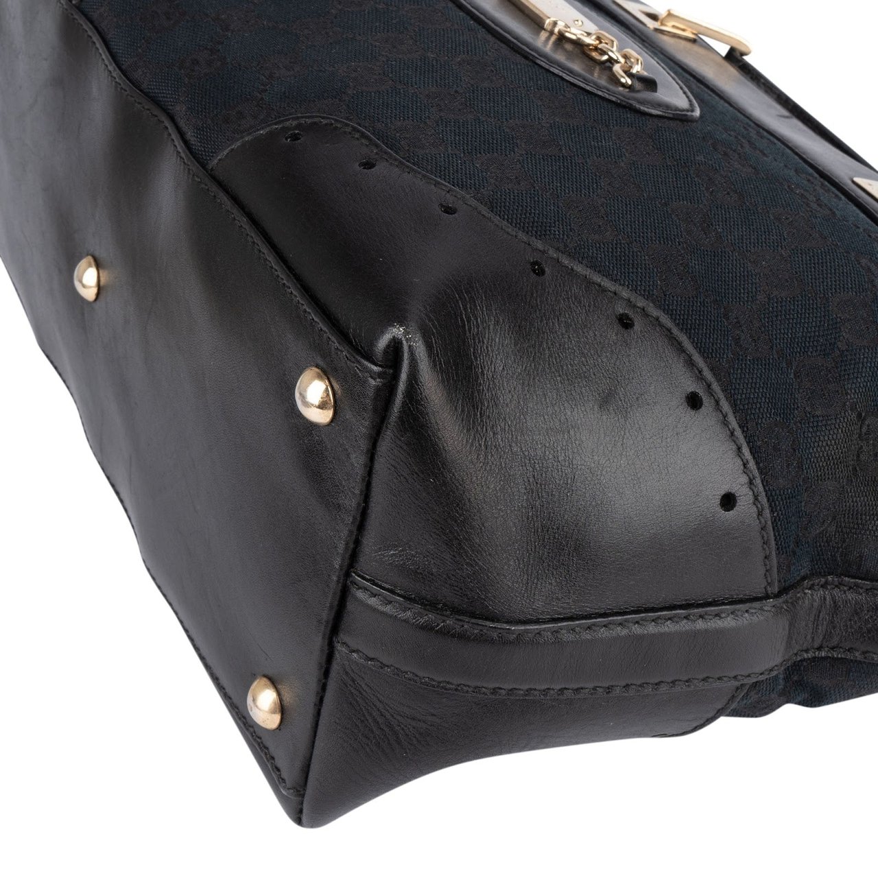 Gucci Gucci Monogram GG Canvas Horsebit Tote Shoulder Bag Zwart