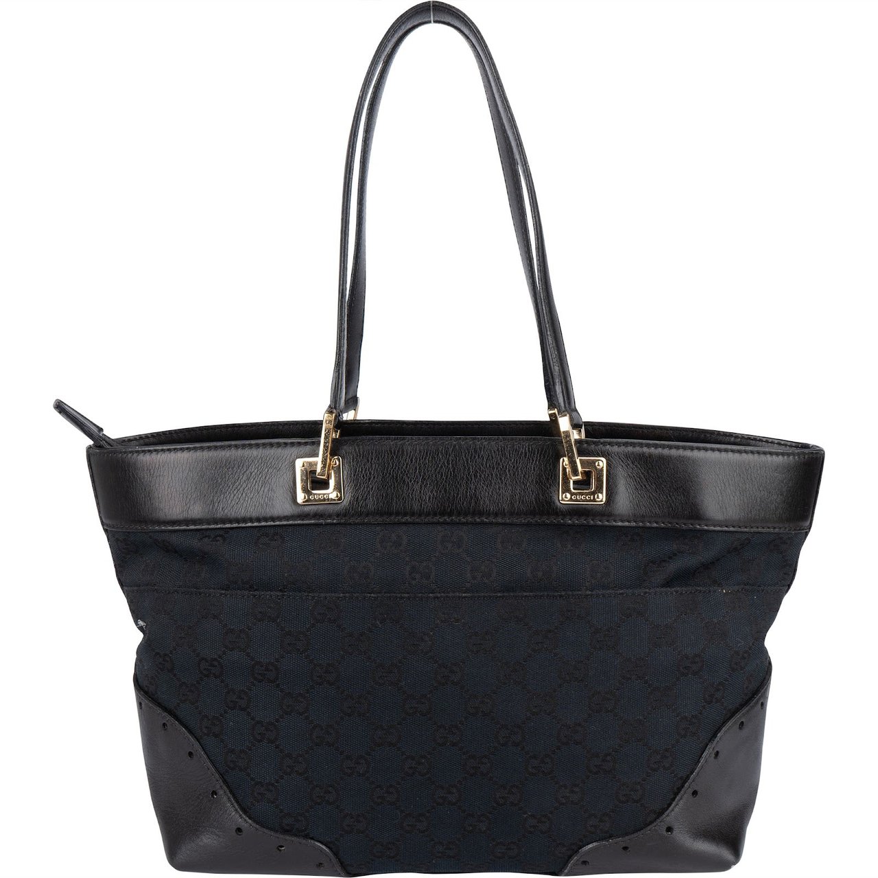 Gucci Gucci Monogram GG Canvas Horsebit Tote Shoulder Bag Zwart