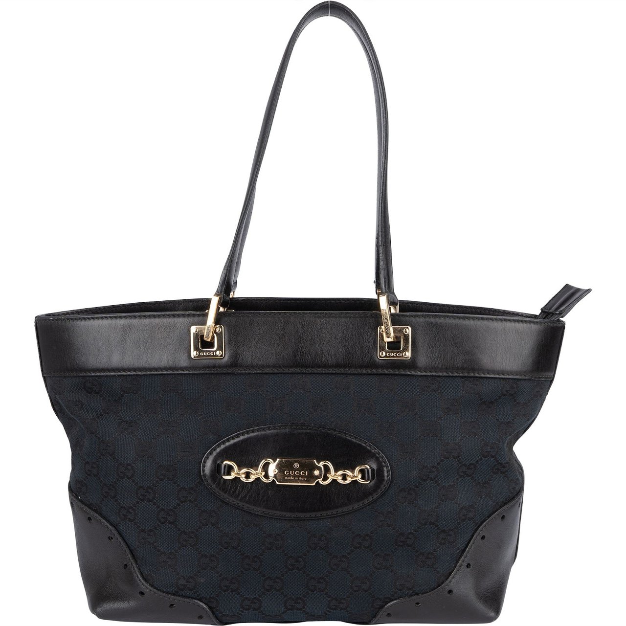 Gucci Gucci Monogram GG Canvas Horsebit Tote Shoulder Bag Zwart