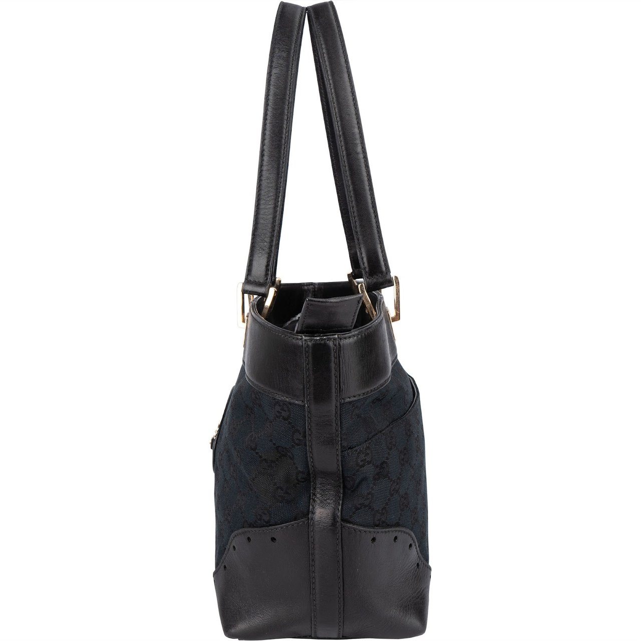 Gucci Gucci Monogram GG Canvas Horsebit Tote Shoulder Bag Zwart