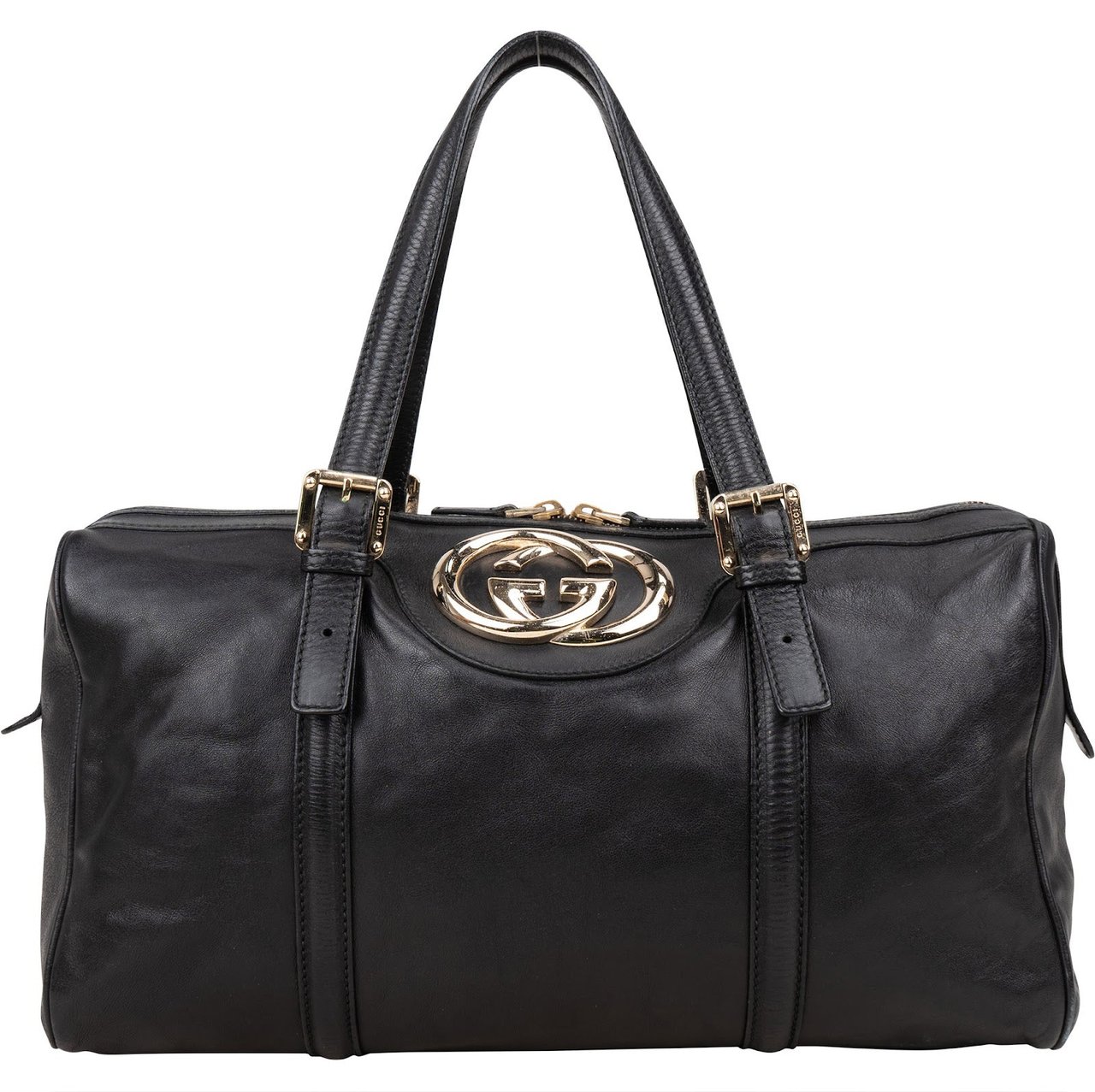Gucci Leather Britt Boston Bag Handbag Zwart