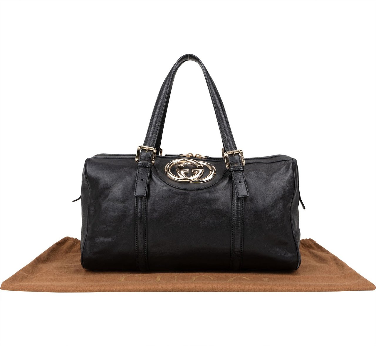 Gucci Leather Britt Boston Bag Handbag Zwart