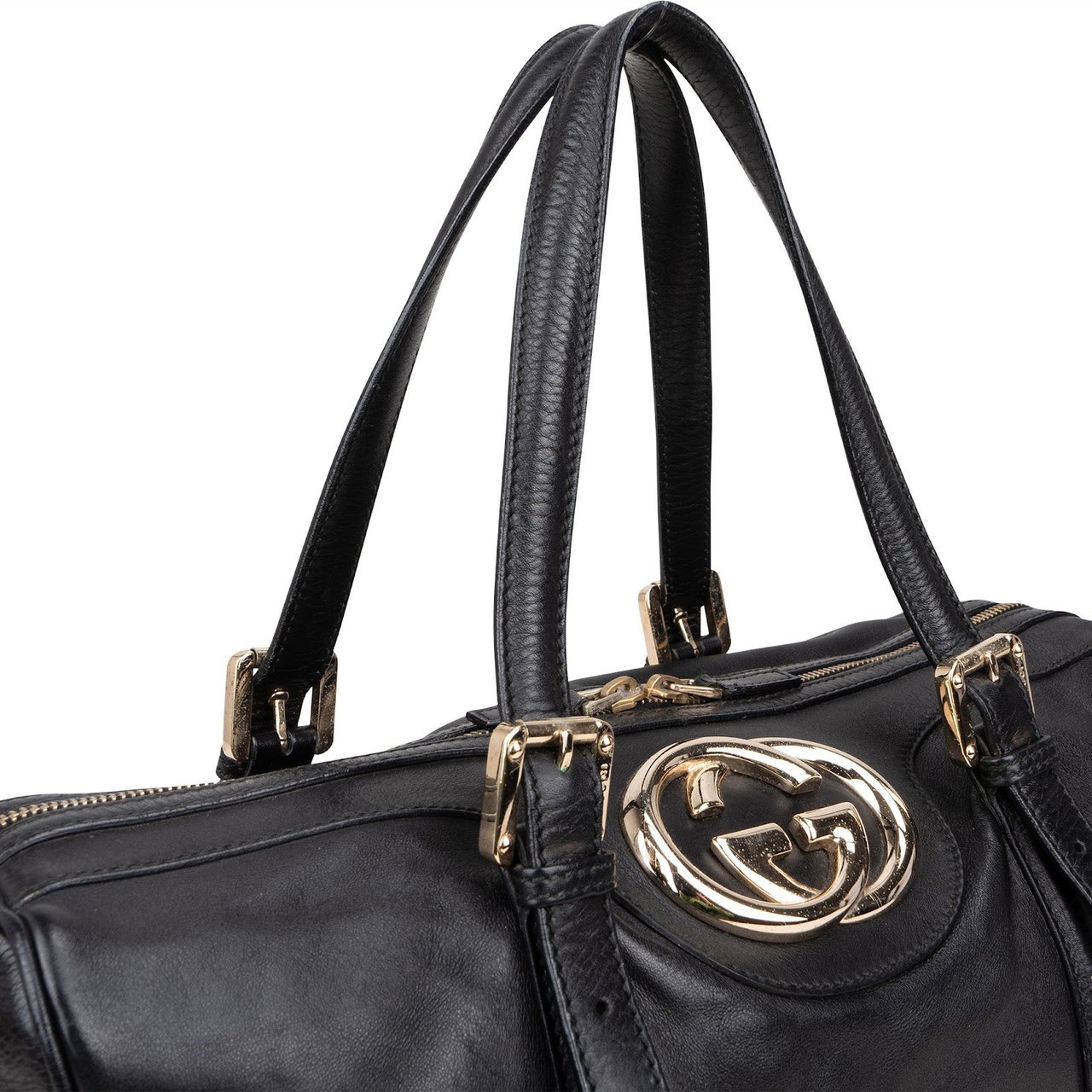 Gucci Leather Britt Boston Bag Handbag Zwart