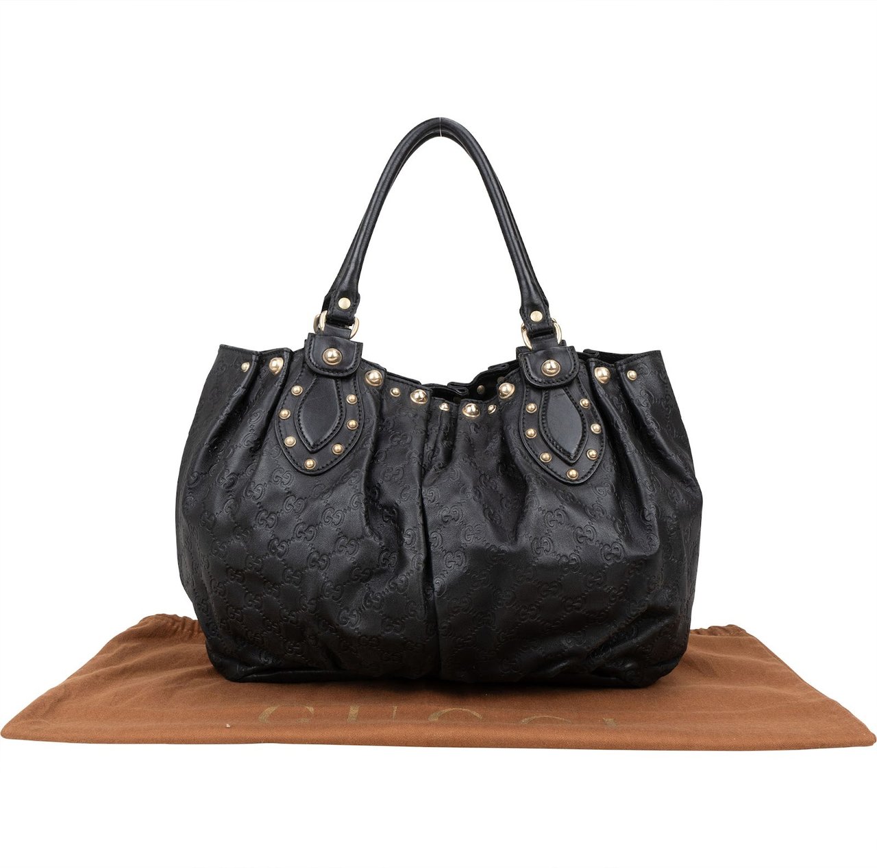 Gucci Gucci Guccissima Leather Studded Pelham Handbag Zwart