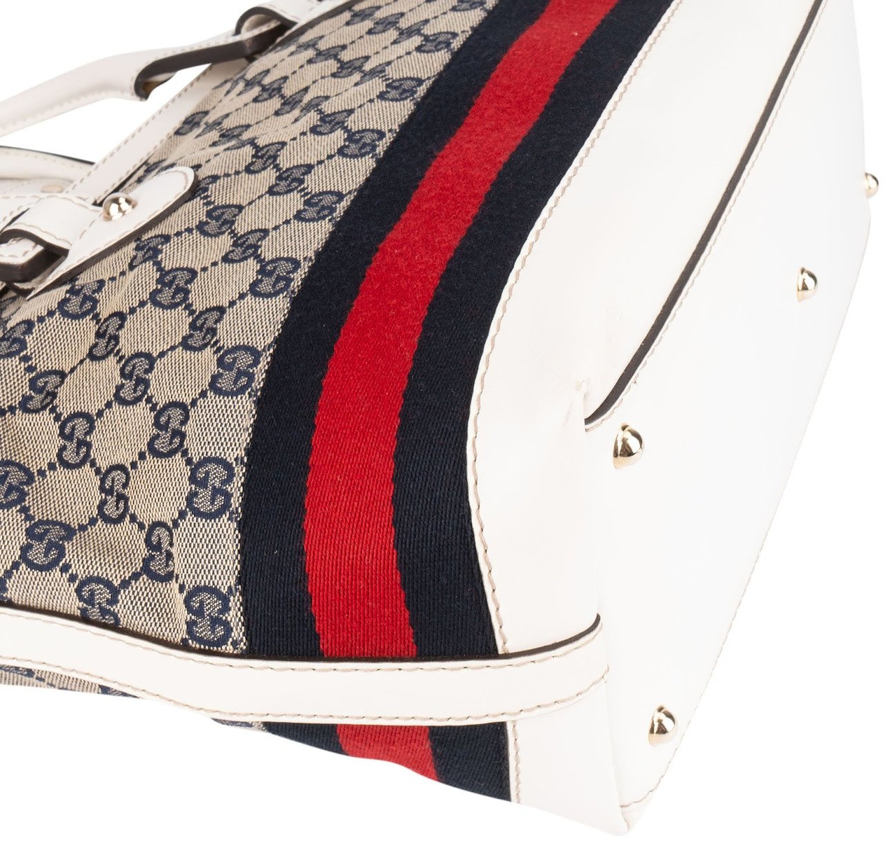 Gucci Monogram GG Canvas Sherry Line White Tote Shoulder Bag Divers
