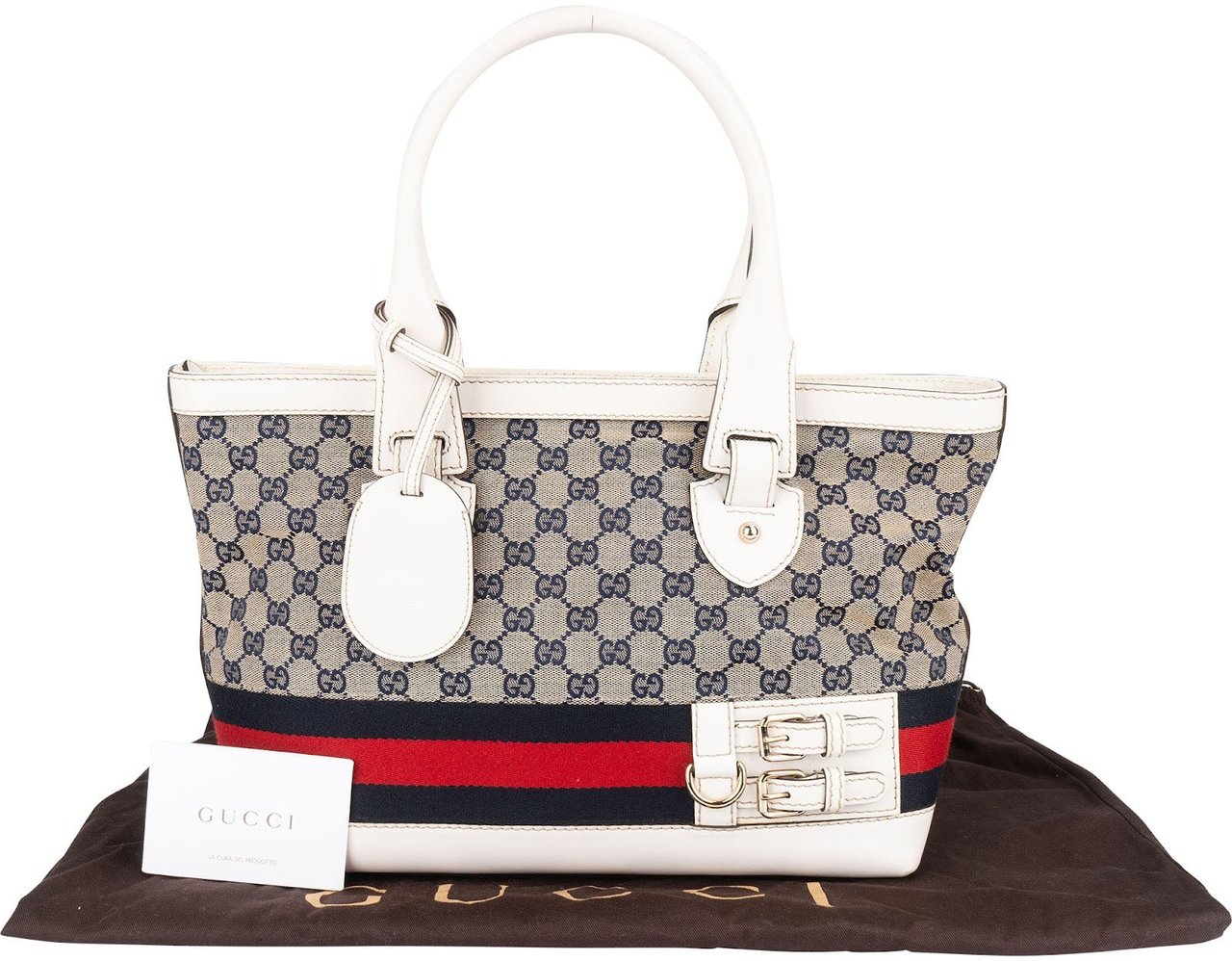 Gucci Monogram GG Canvas Sherry Line White Tote Shoulder Bag Divers