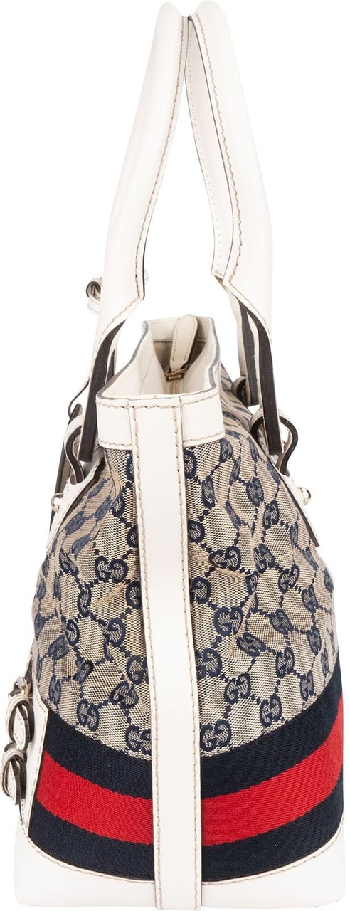 Gucci Monogram GG Canvas Sherry Line White Tote Shoulder Bag Divers