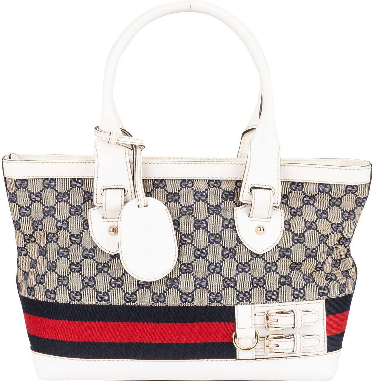Gucci Monogram GG Canvas Sherry Line White Tote Shoulder Bag Divers