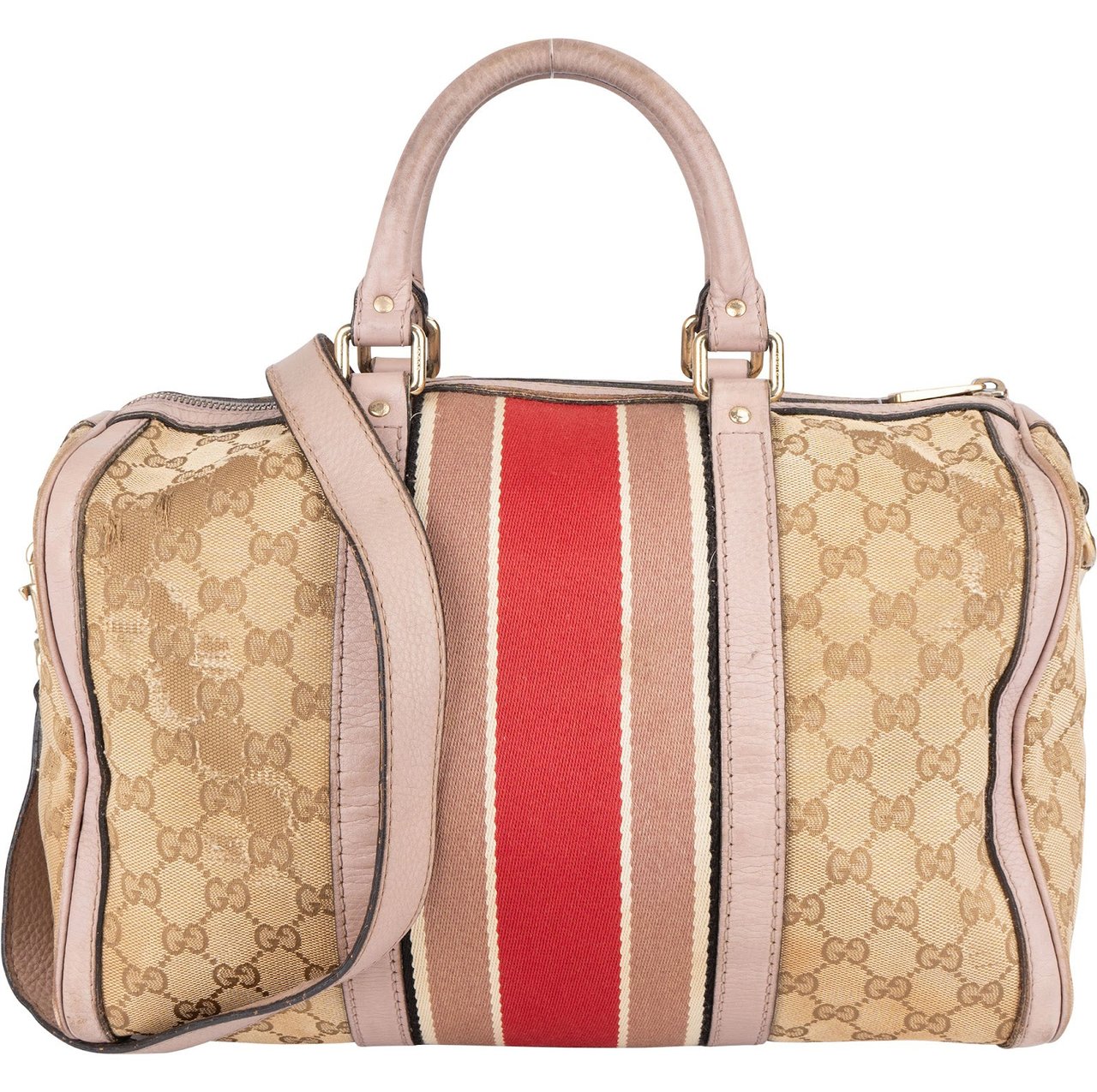 Gucci Monogram GG Canvas Boston Handbag Beige