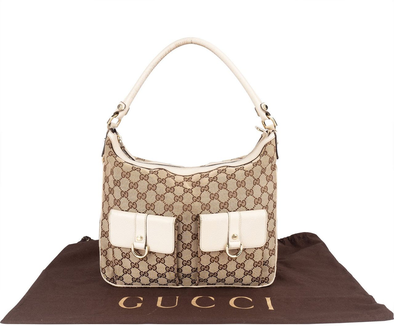 Gucci Gucci Monogram GG Abbey Double Pocket Shoulder Bag Beige