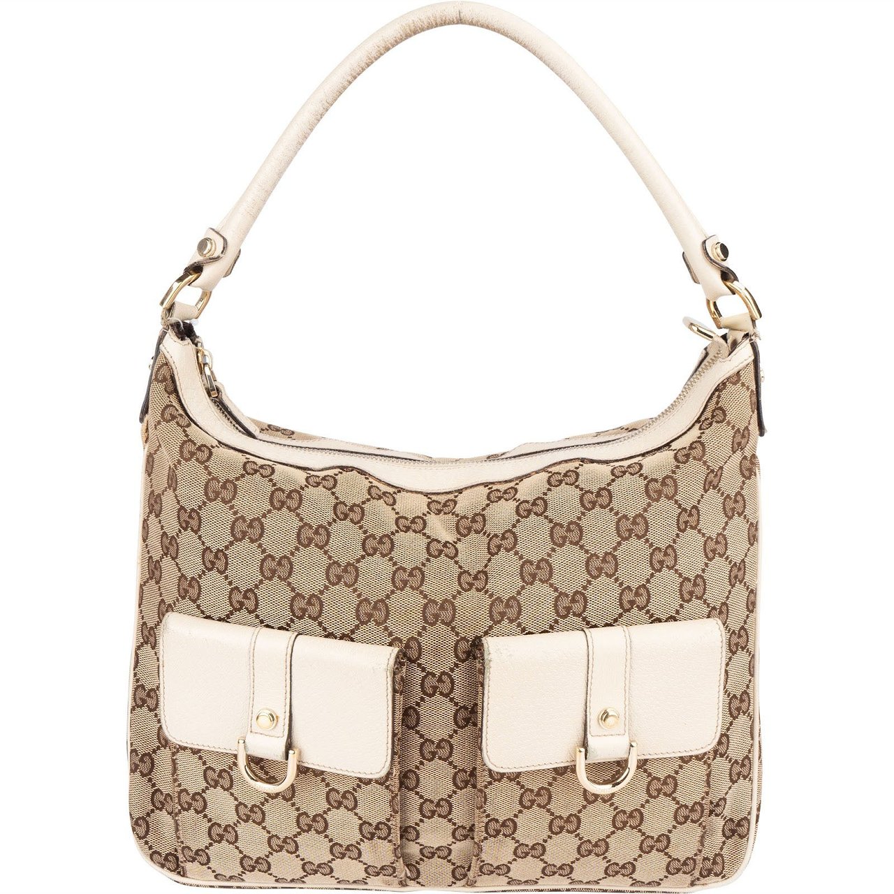Gucci Gucci Monogram GG Abbey Double Pocket Shoulder Bag Beige