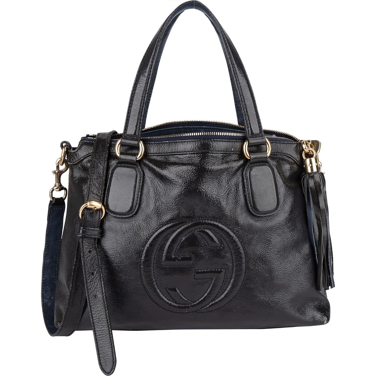 Gucci Gucci Black Patent Leather Soho Handbag Zwart