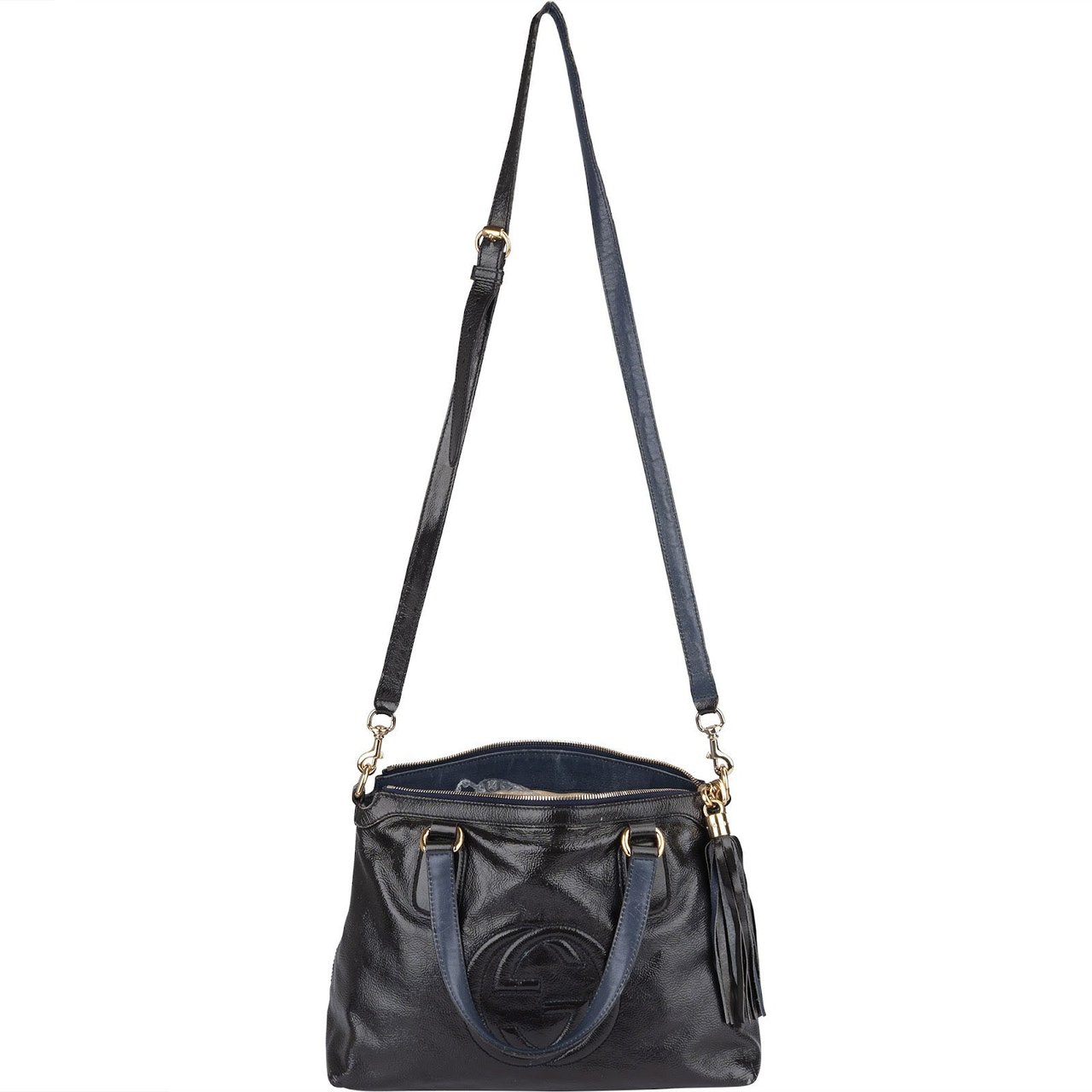 Gucci Gucci Black Patent Leather Soho Handbag Zwart