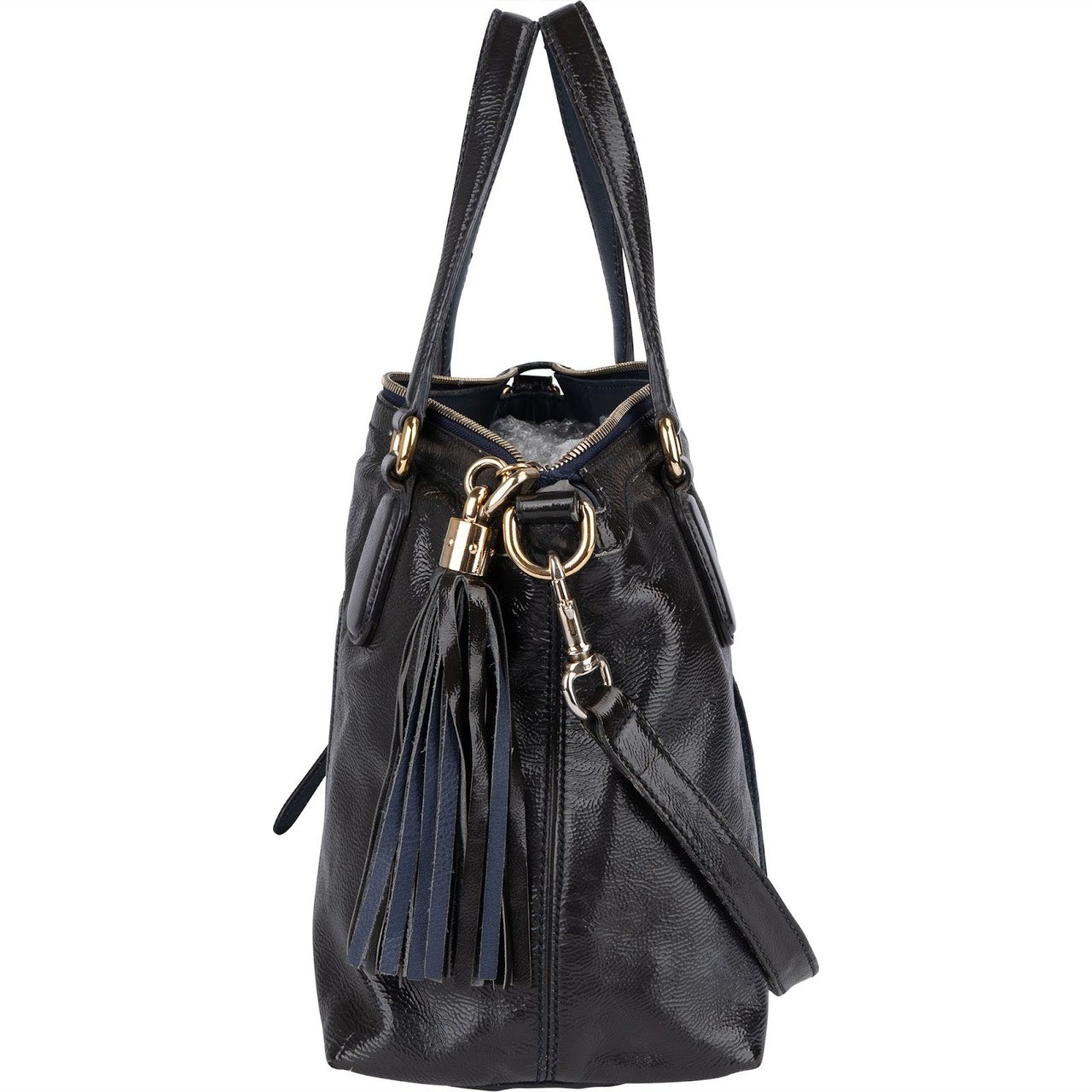 Gucci Gucci Black Patent Leather Soho Handbag Zwart