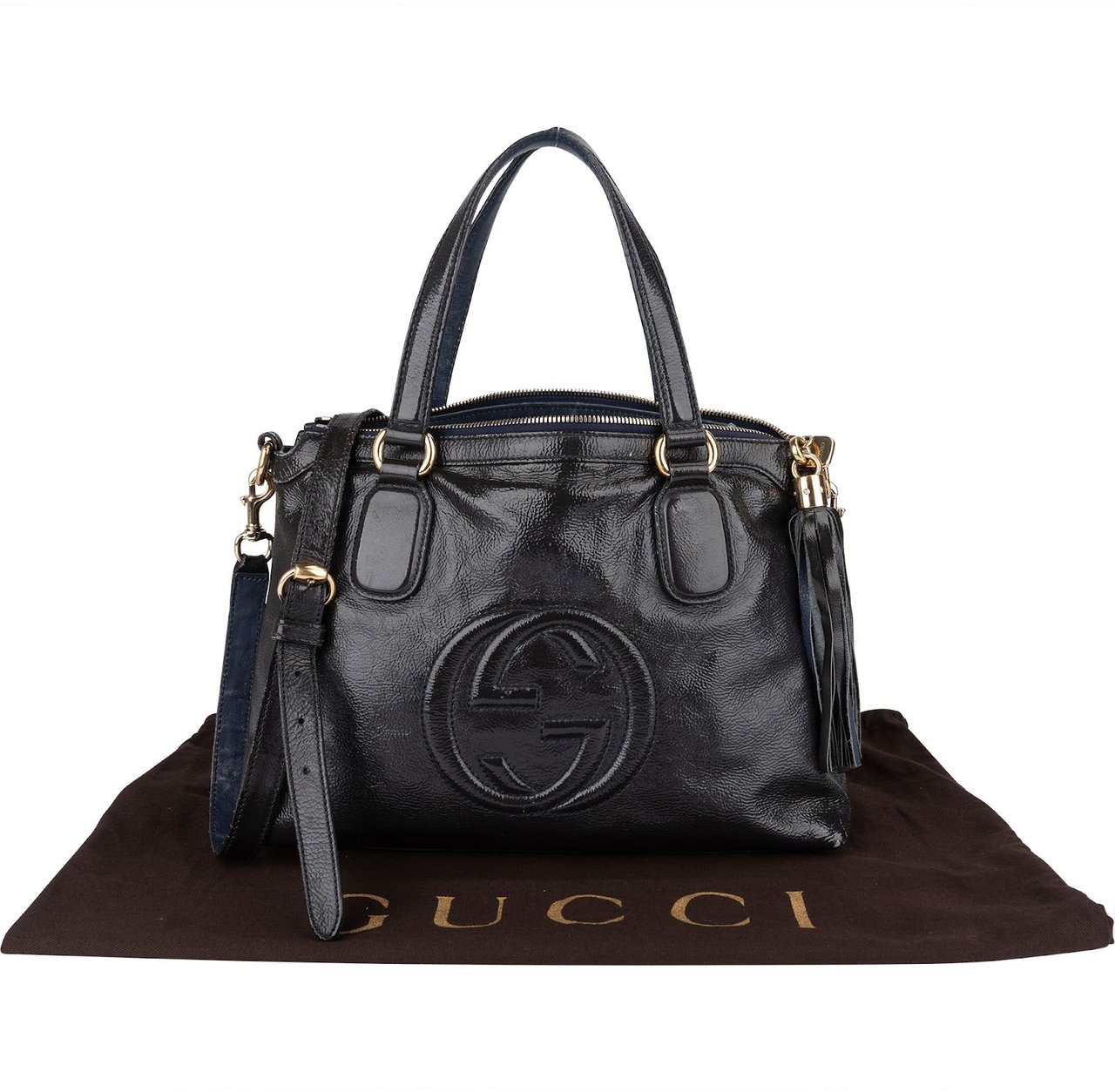 Gucci Black Patent Leather Soho Handbag Zwart