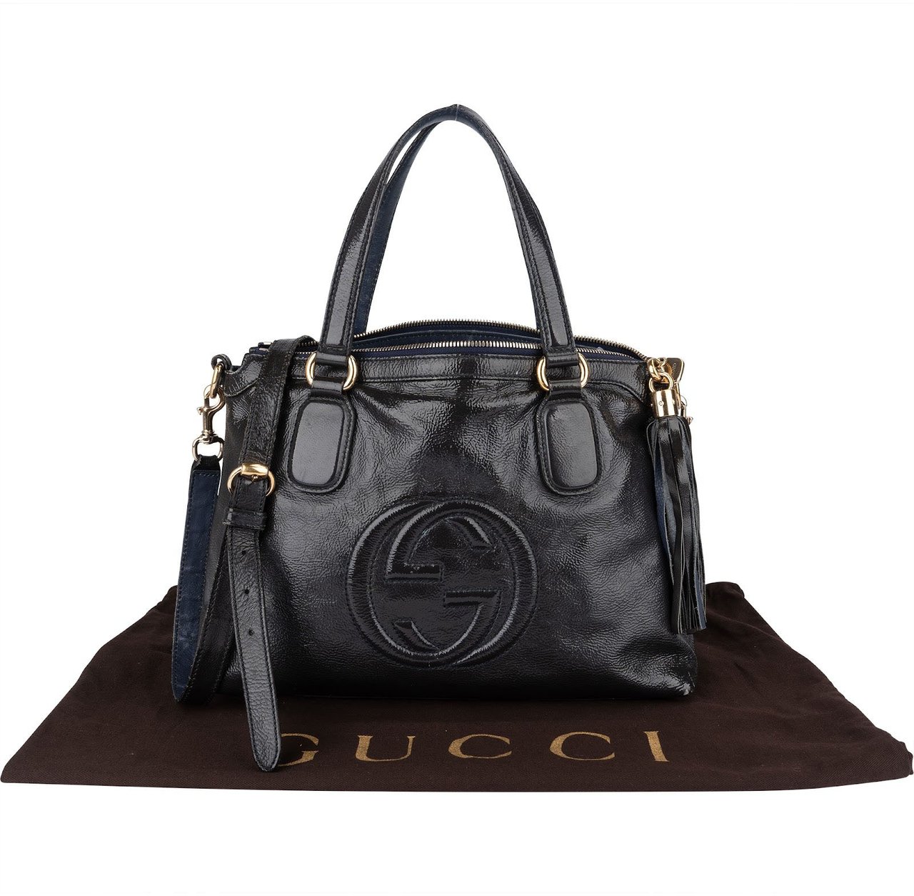 Gucci Gucci Black Patent Leather Soho Handbag Zwart