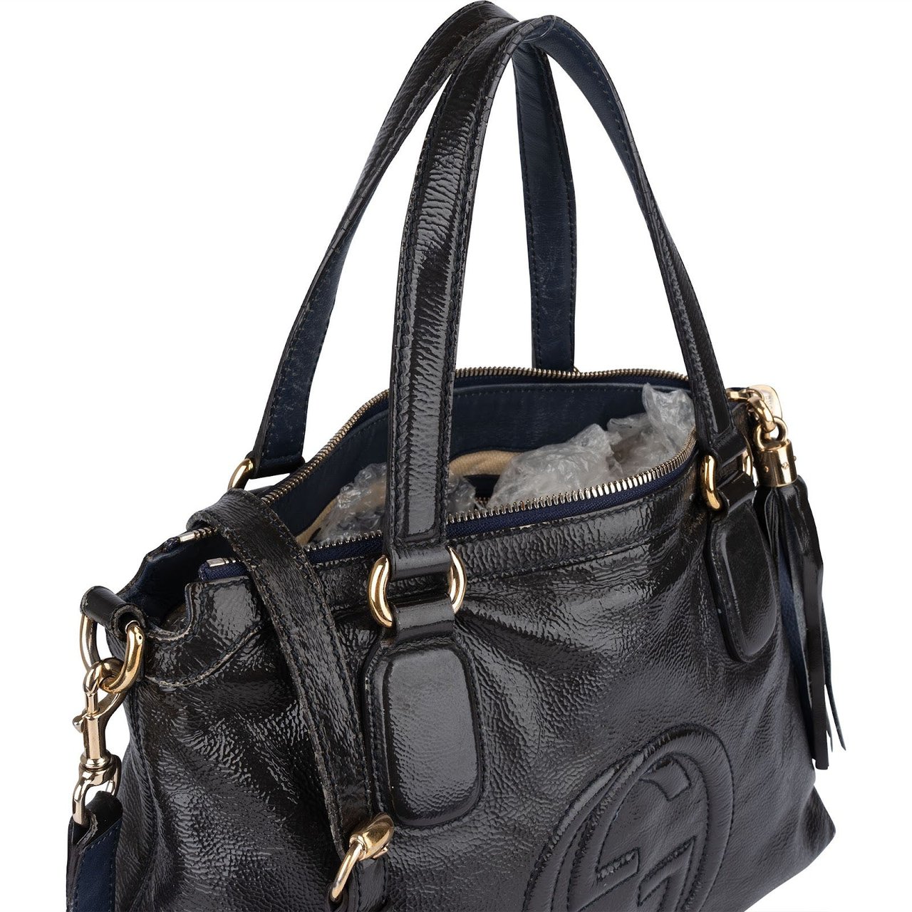 Gucci Gucci Black Patent Leather Soho Handbag Zwart