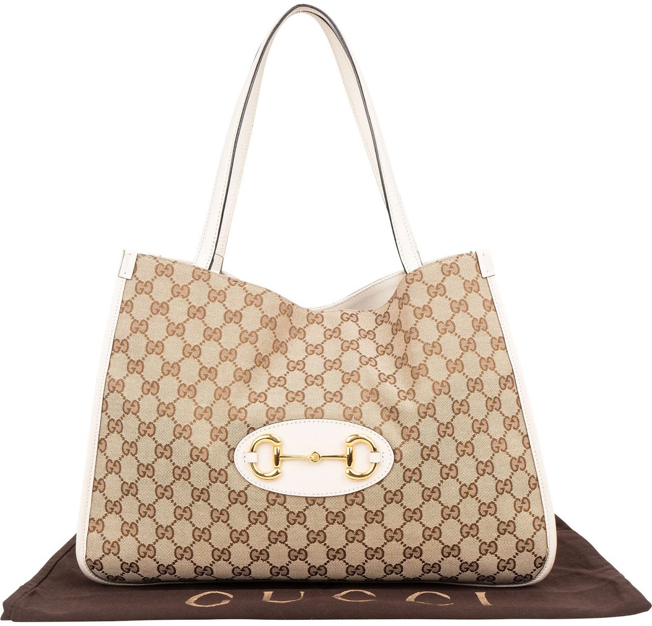 Gucci Gucci Monogram GG Canvas Horsebit Tote Shoulder Bag Beige
