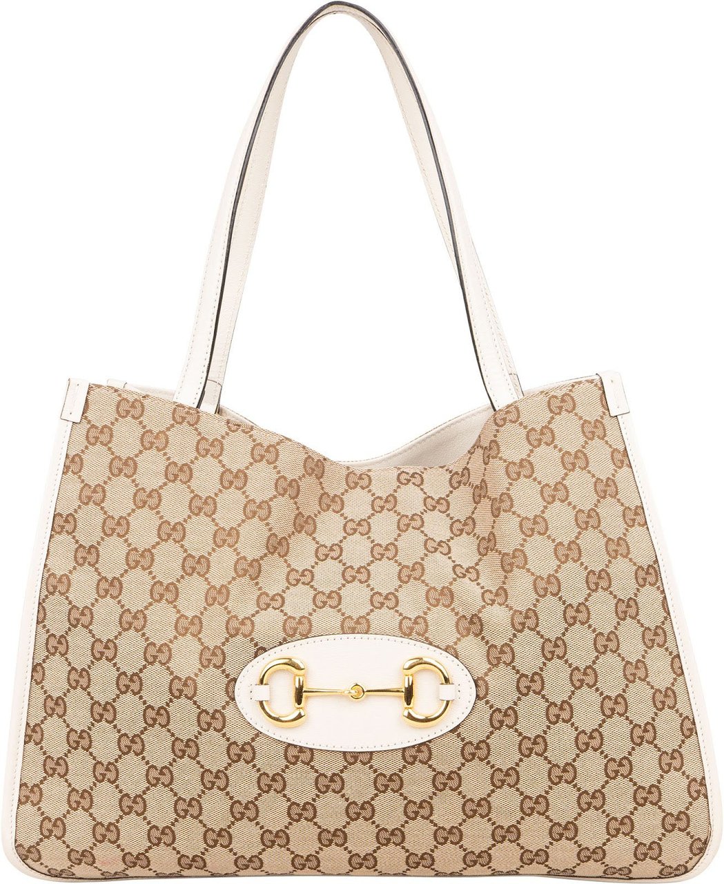 Gucci Gucci Monogram GG Canvas Horsebit Tote Shoulder Bag Beige