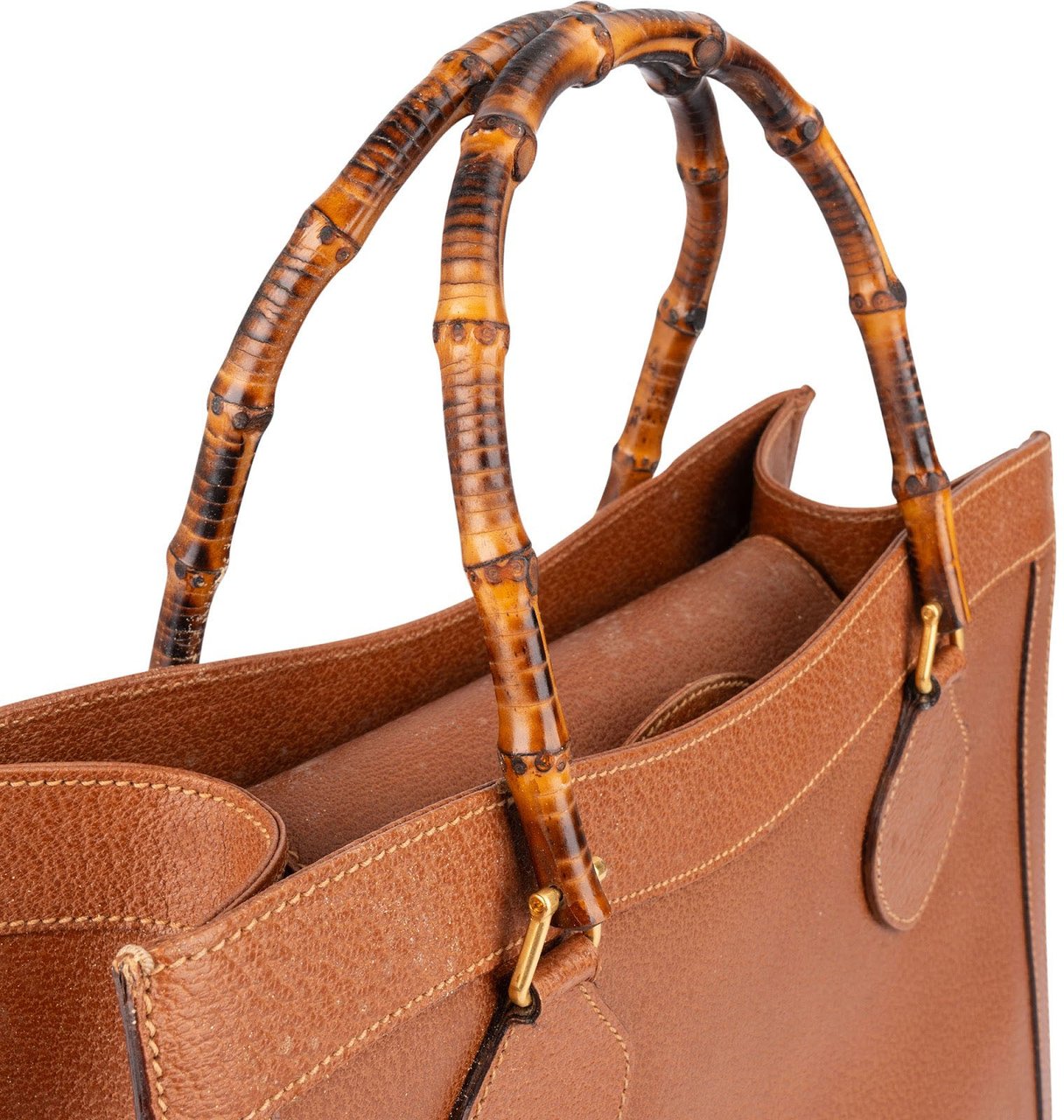 Gucci Gucci Grained Leather Bamboo Handbag Bruin